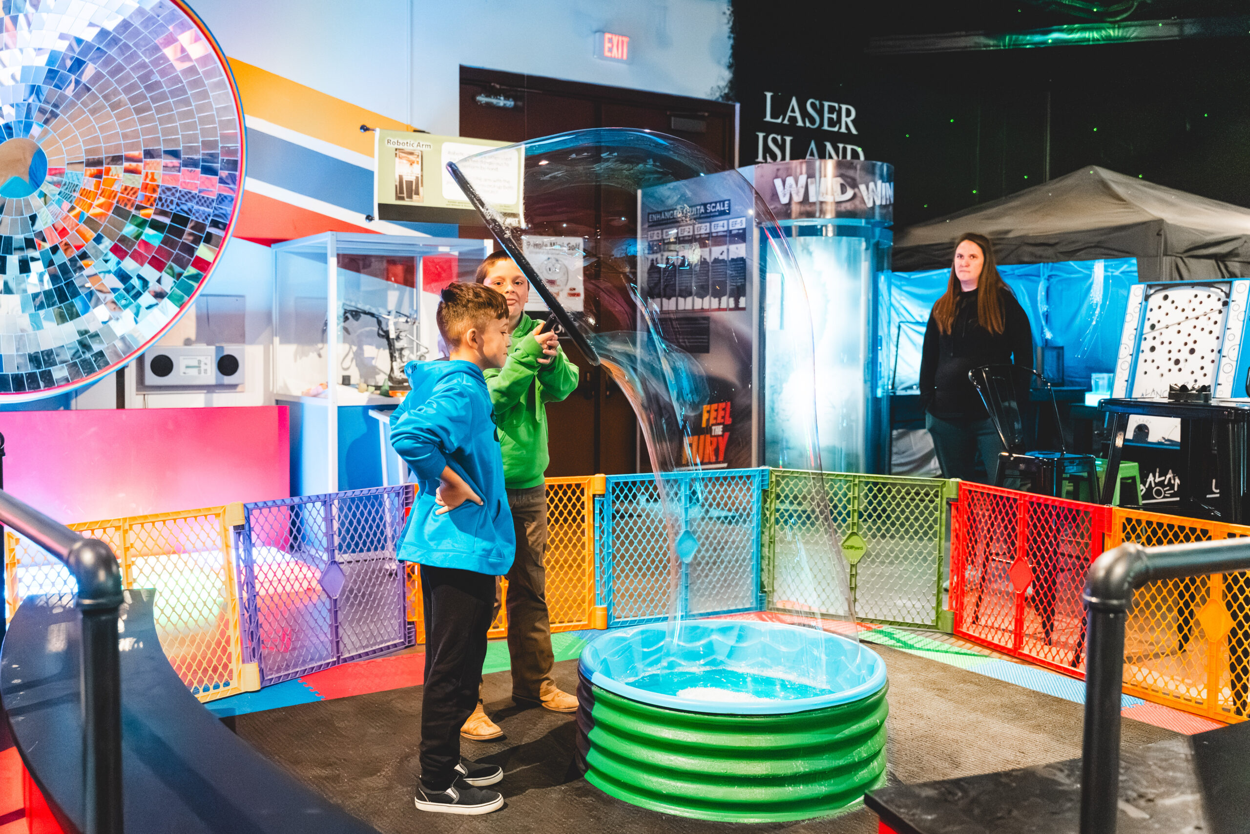 kids playing inside the edgerton center